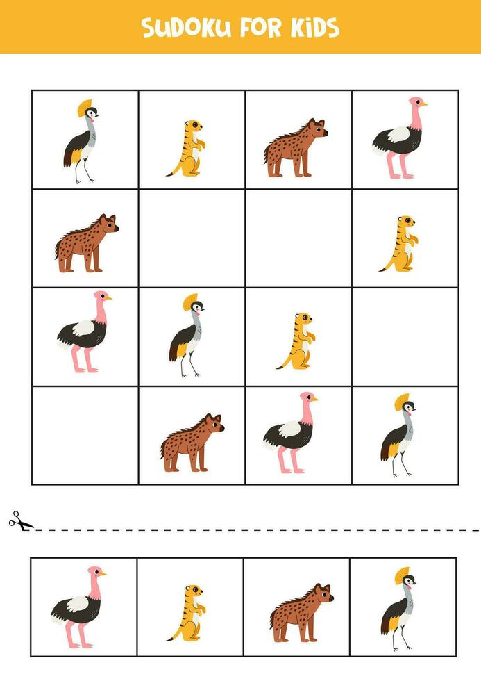 leerzaam sudoku spel met schattig Afrikaanse dieren. vector