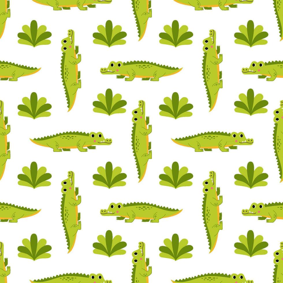 naadloos patroon met schattig wild groen krokodillen. vector