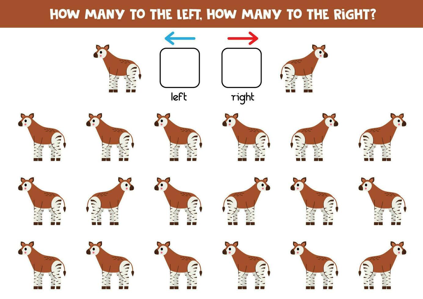 links of Rechtsaf met schattig tekenfilm oké. logisch werkblad voor kleuters. vector