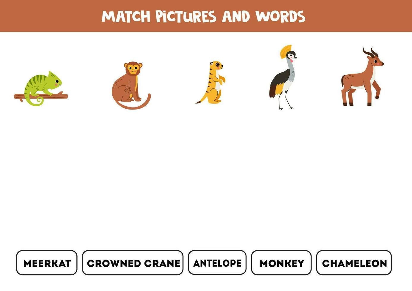 bij elkaar passen afbeeldingen en woorden. logisch puzzel voor kinderen. Afrikaanse dieren. vector