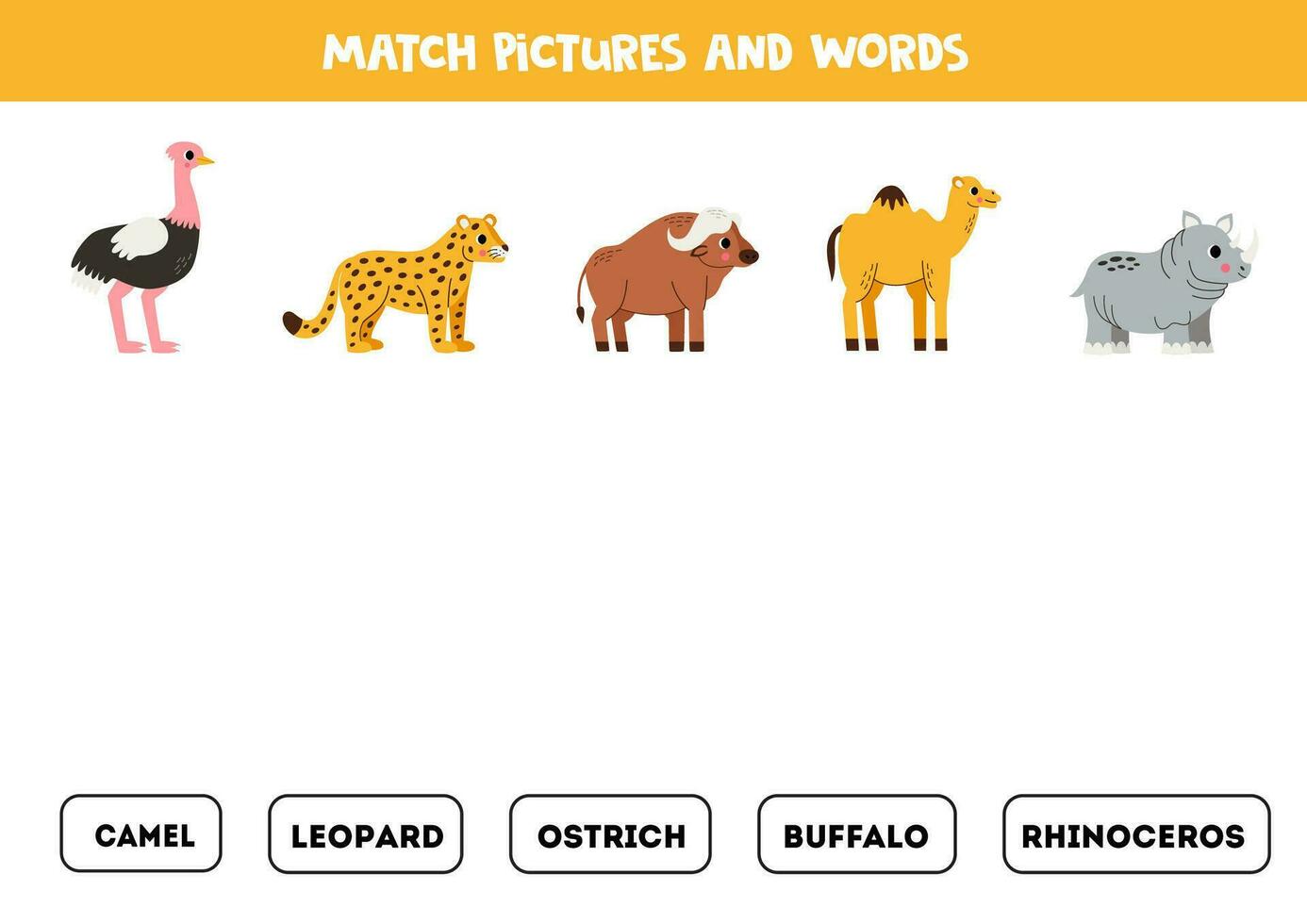 bij elkaar passen afbeeldingen en woorden. logisch puzzel voor kinderen. Afrikaanse dieren. vector