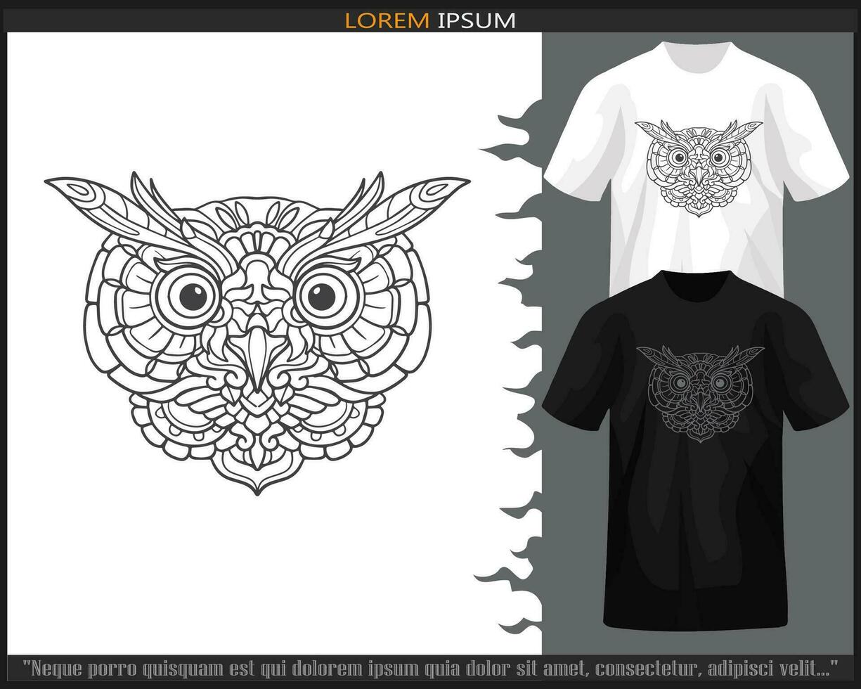 uil hoofd mandala kunsten geïsoleerd Aan zwart en wit t-shirt. vector