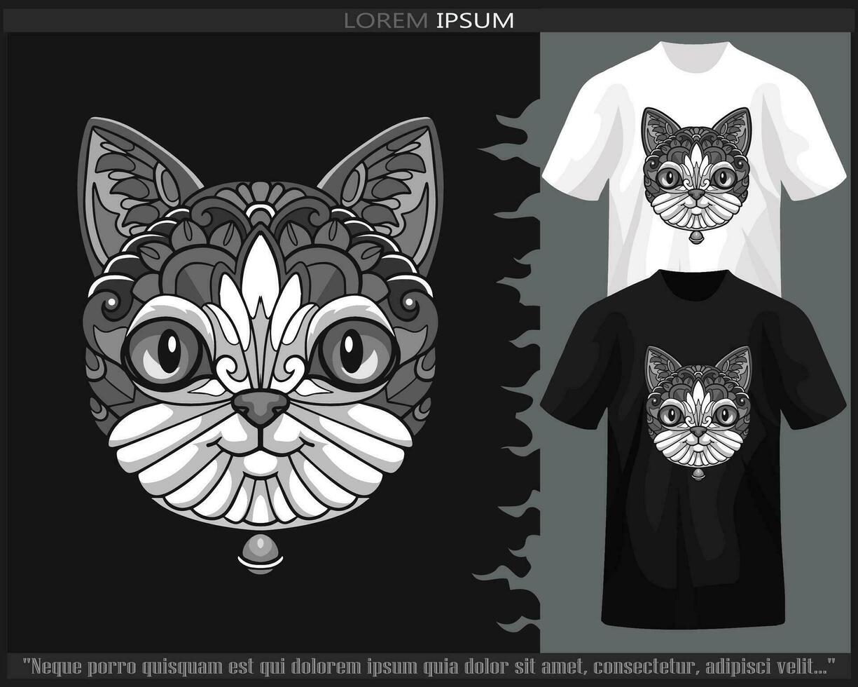 monochroom kat mandala kunsten geïsoleerd Aan zwart en wit t shirt. vector