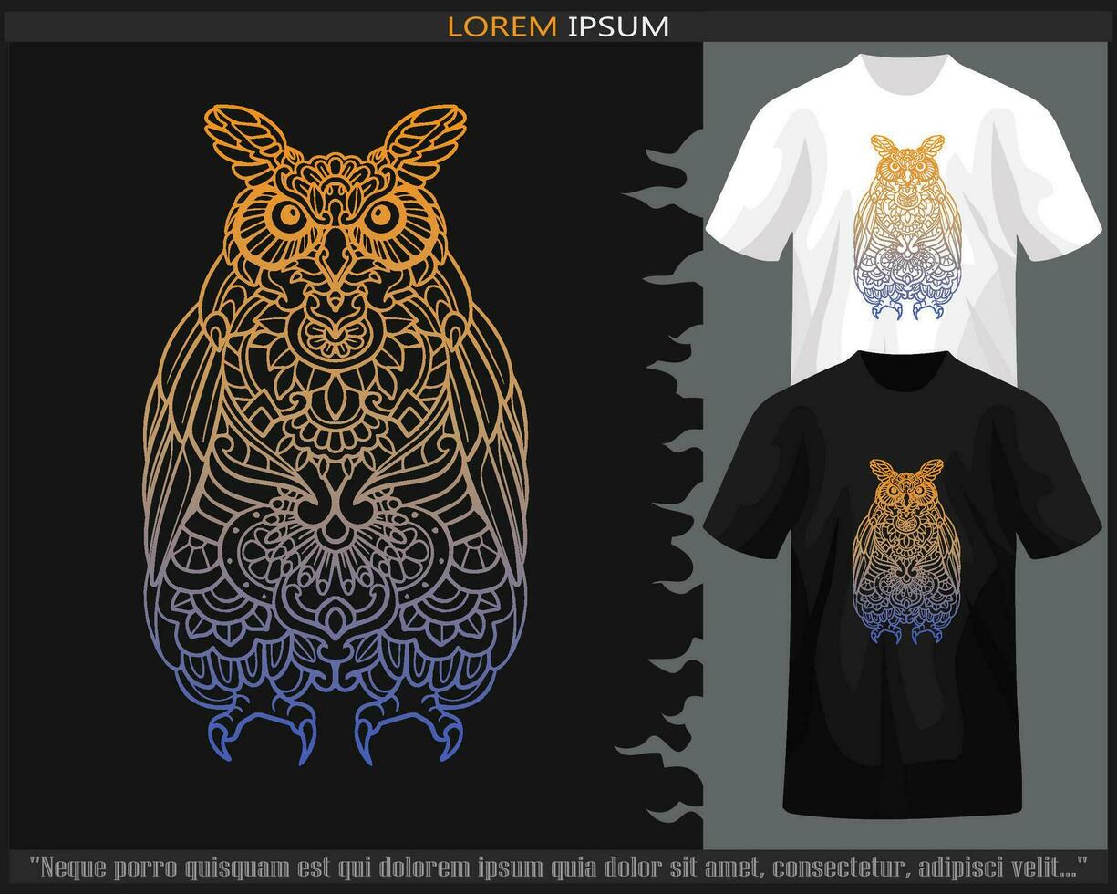 helling kleurrijk uil vogel mandala kunsten geïsoleerd Aan zwart en wit t shirt. vector