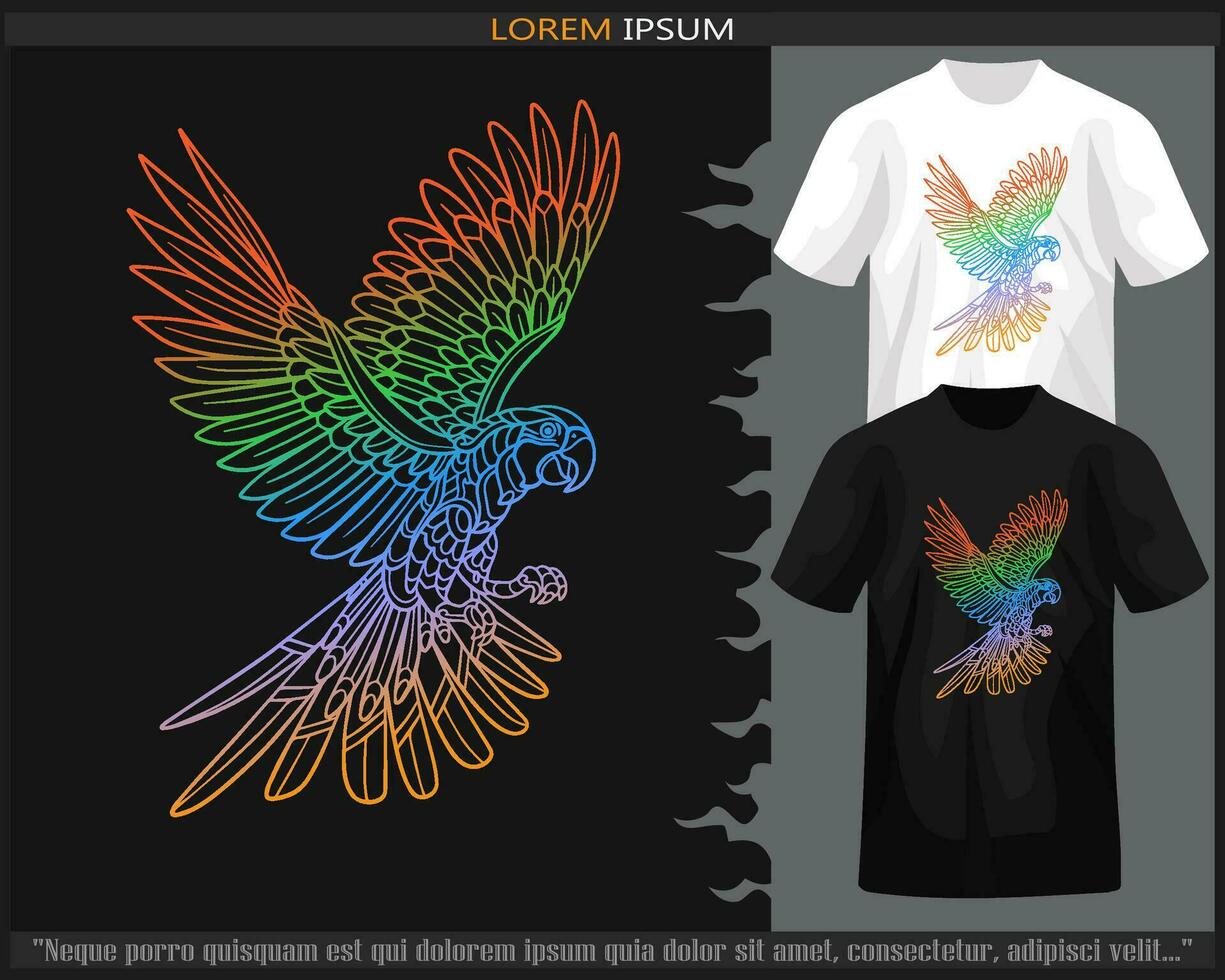 helling kleurrijk ara vogel mandala kunsten geïsoleerd Aan zwart en wit t shirt. vector