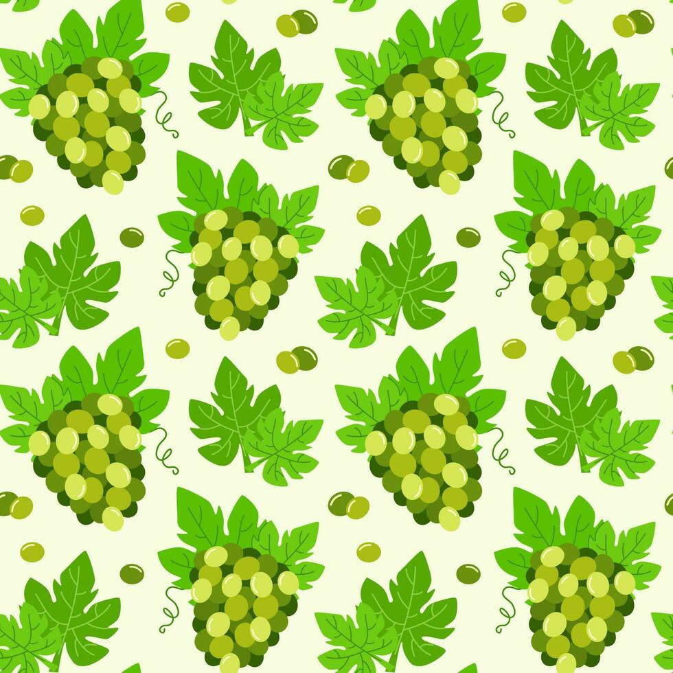 naadloos patroon met trossen van groen druiven. vector illustratie met fruit. zomer achtergrond met bessen van druiven en bladeren.