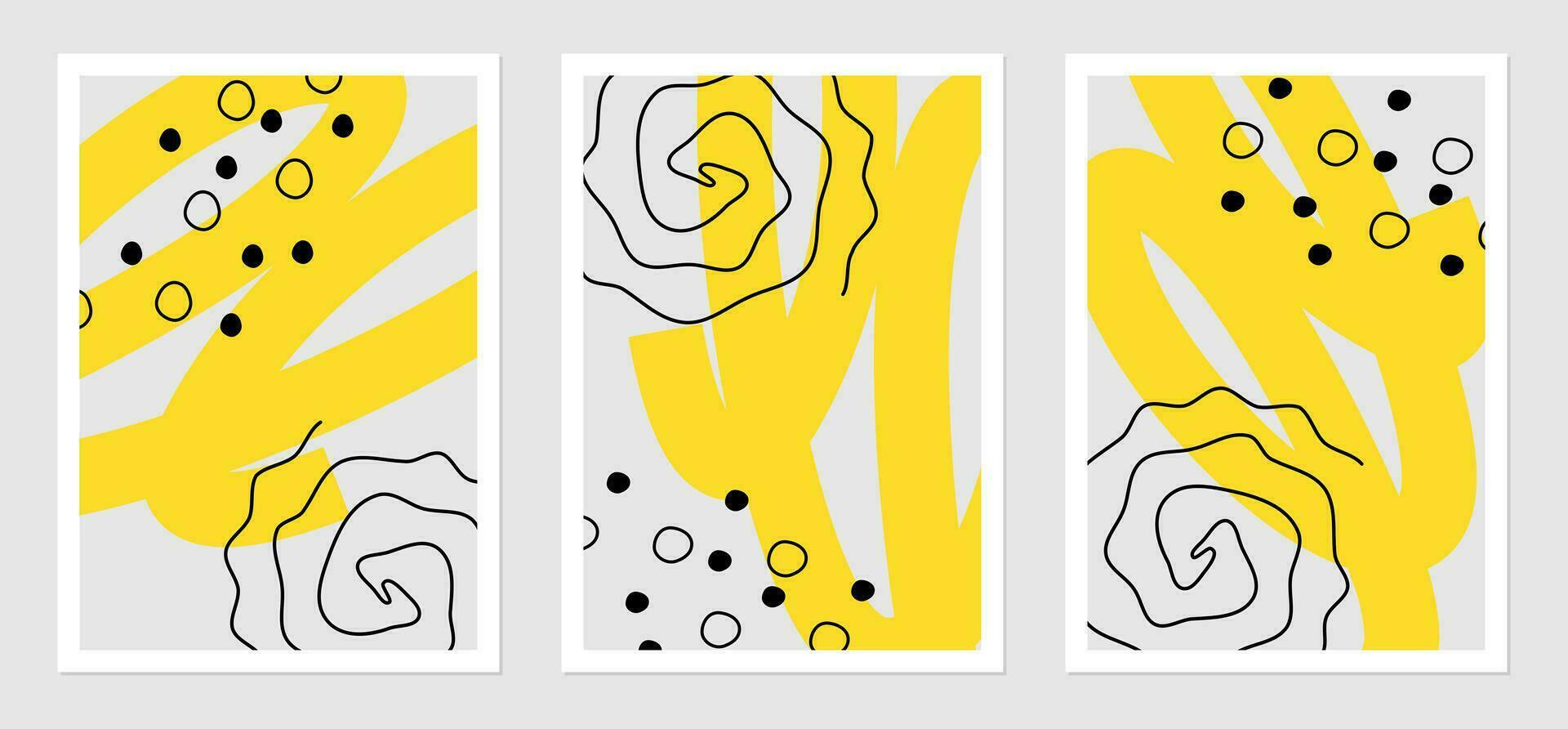 posters met abstract vormen. vector illustratie van ronde vlekken, spiralen en kronkels. interieur ontwerp decoratie.