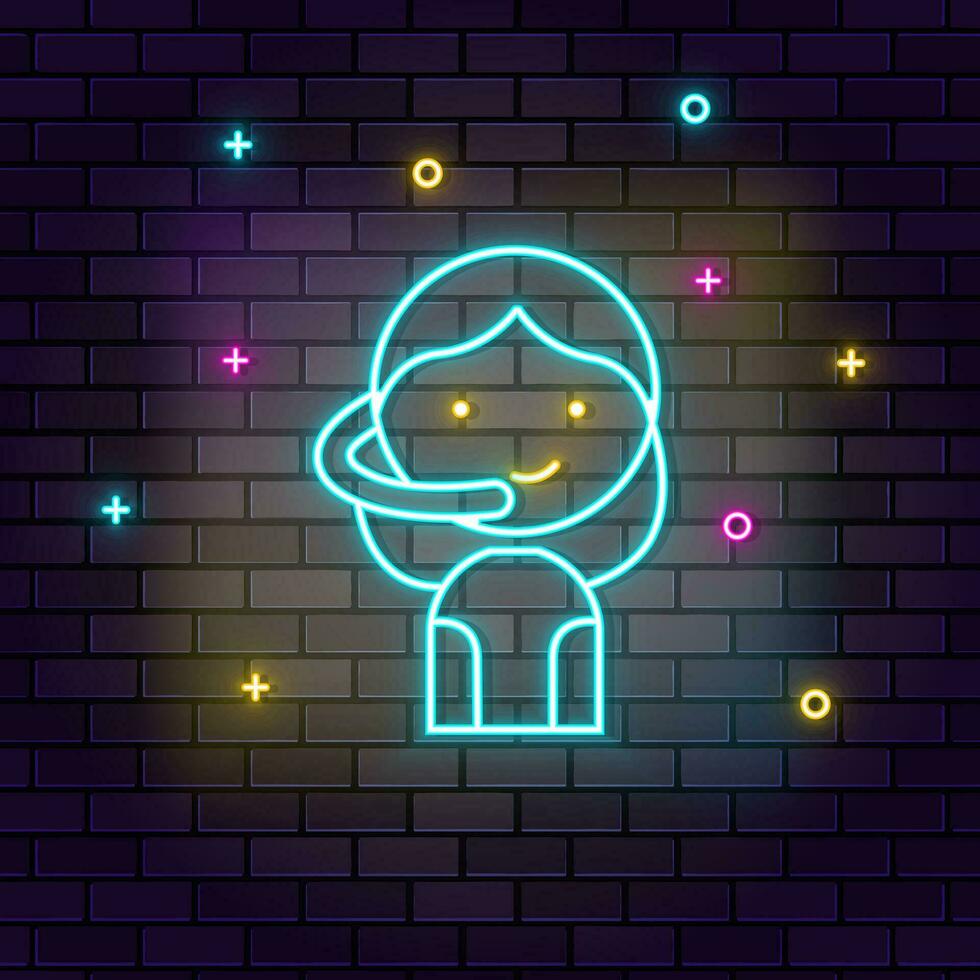 gamer meisje avatar retro neon Aan muur. donker achtergrond steen muur neon icoon. vector