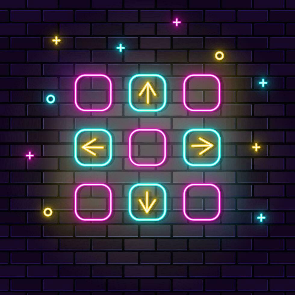 dansen spel stootkussen speelhal retro neon Aan muur. donker achtergrond steen muur neon icoon. vector