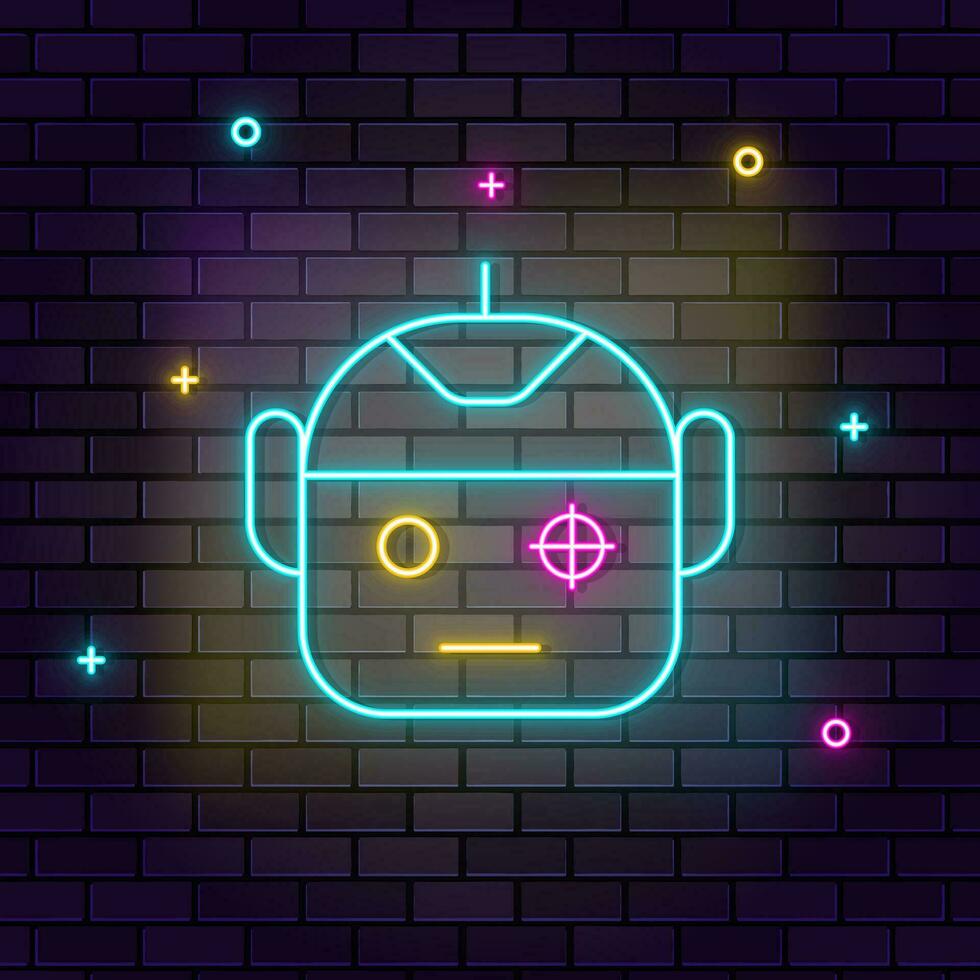 robot, scannen, slim, veiligheid icoon , neon Aan muur. donker achtergrond steen muur neon icoon. vector