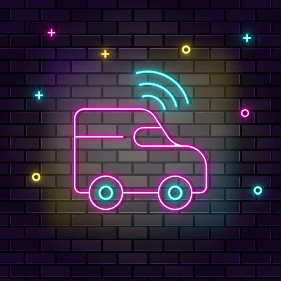 auto, GPS, drijfveer, slim icoon , neon Aan muur. donker achtergrond steen muur neon icoon. vector