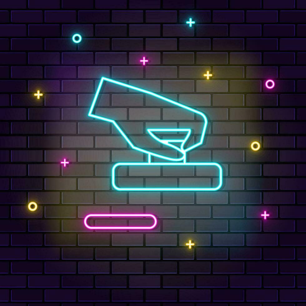 lucht hockey bord spel hand- neon Aan muur. donker achtergrond steen muur neon icoon. vector