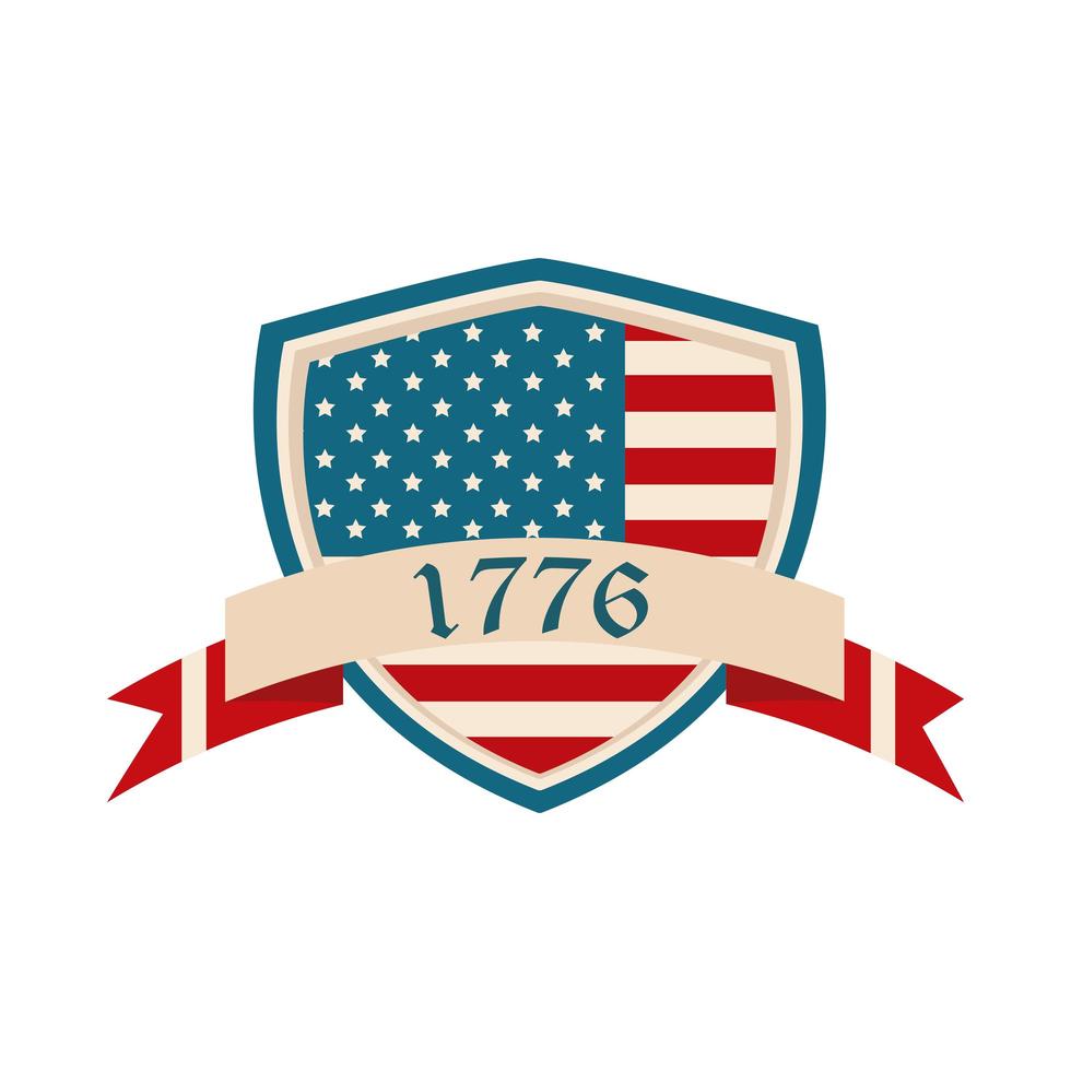 gelukkige dag van de onafhankelijkheid Amerikaanse vlag schild lint viering platte stijlicoon vector