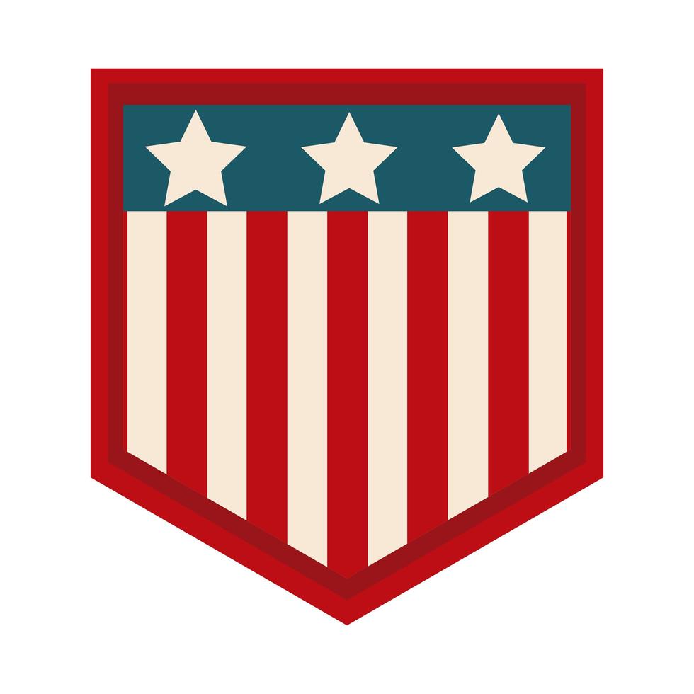 gelukkig onafhankelijkheidsdag schild met Amerikaanse vlag patriottische ontwerp platte stijlicoon vector