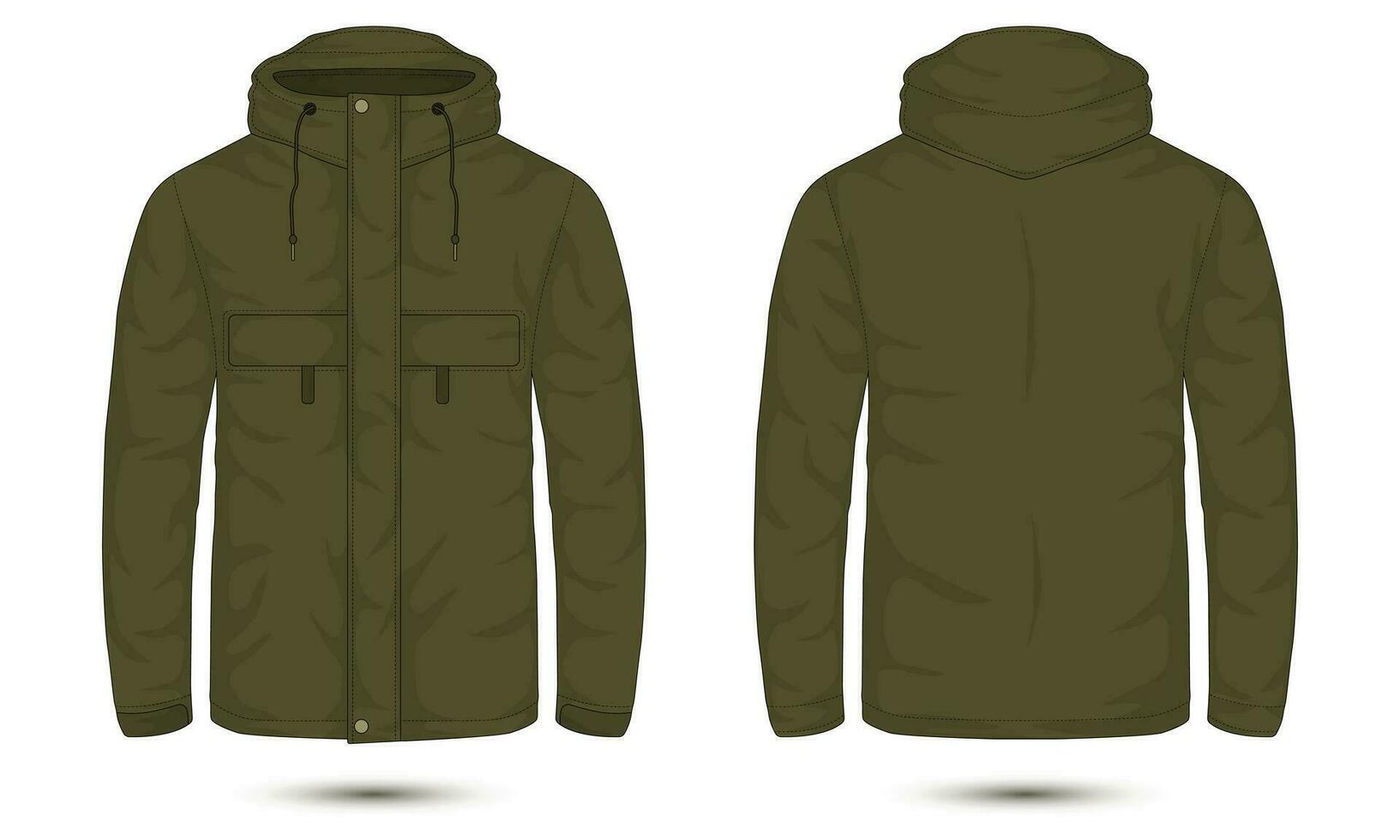 leger groen met een kap gewoontjes jasje voorkant en terug visie vector