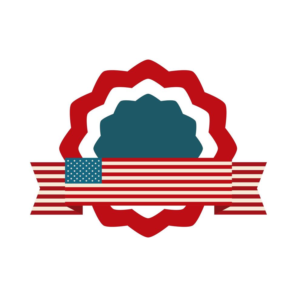 gelukkige dag van de onafhankelijkheid amerikaanse vlag lint en badge embleem vrijheid platte stijlicoon vector