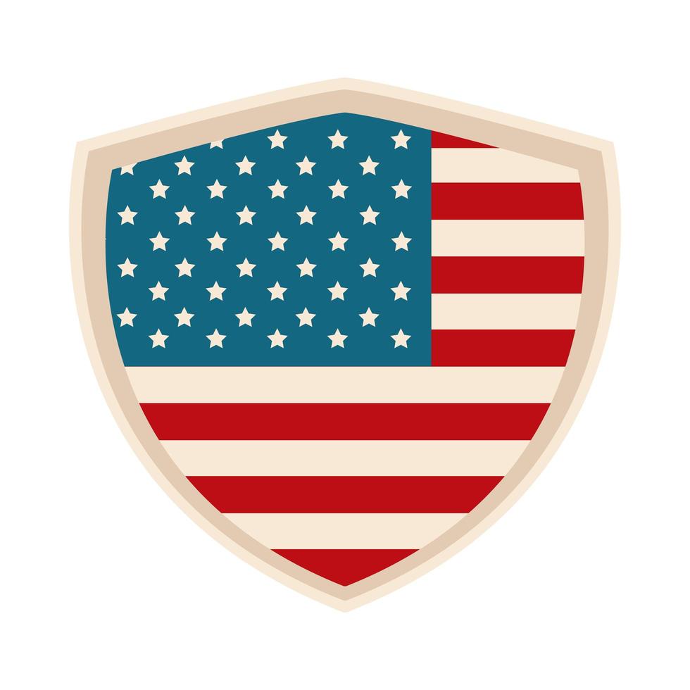 gelukkige dag van de onafhankelijkheid Amerikaanse vlag schild patriottische embleem vlakke stijlicoon vector