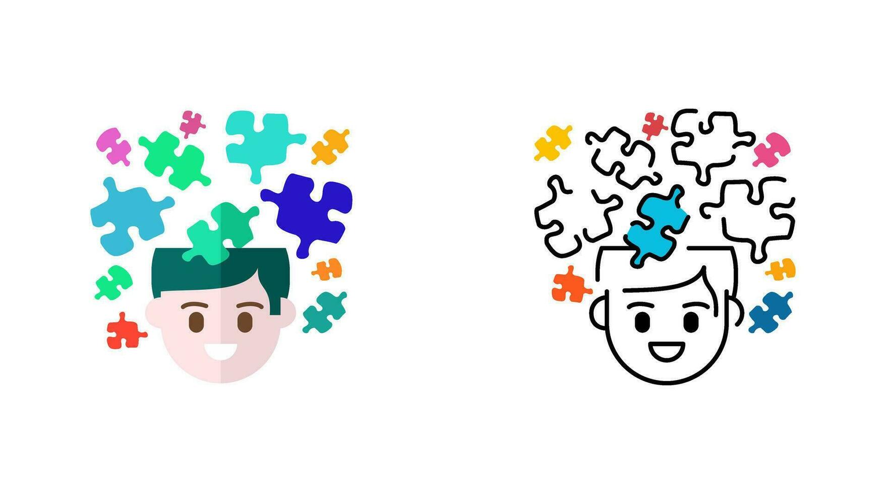 gelukkig Mens creatief puzzels kleurrijk schets vector