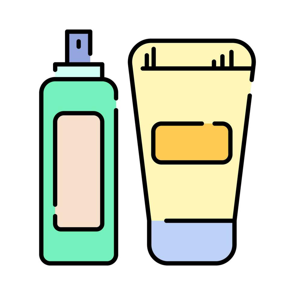 schoonheidsmiddelen lotion huidsverzorging fles kleurrijk schets icoon ontwerp vector