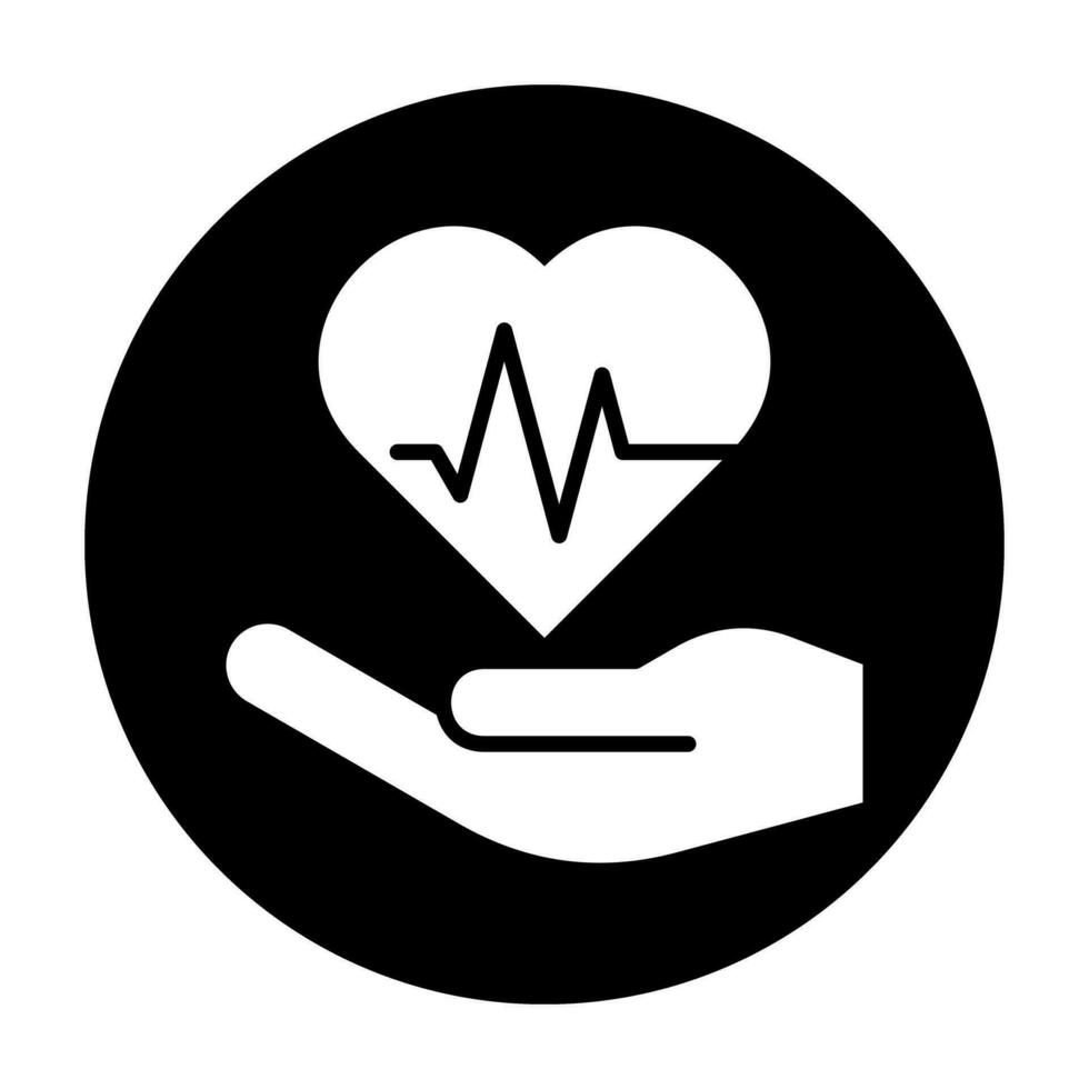 handen hartslag pulse icoon logo gemeenschap zwart cirkel wit ontwerp vector