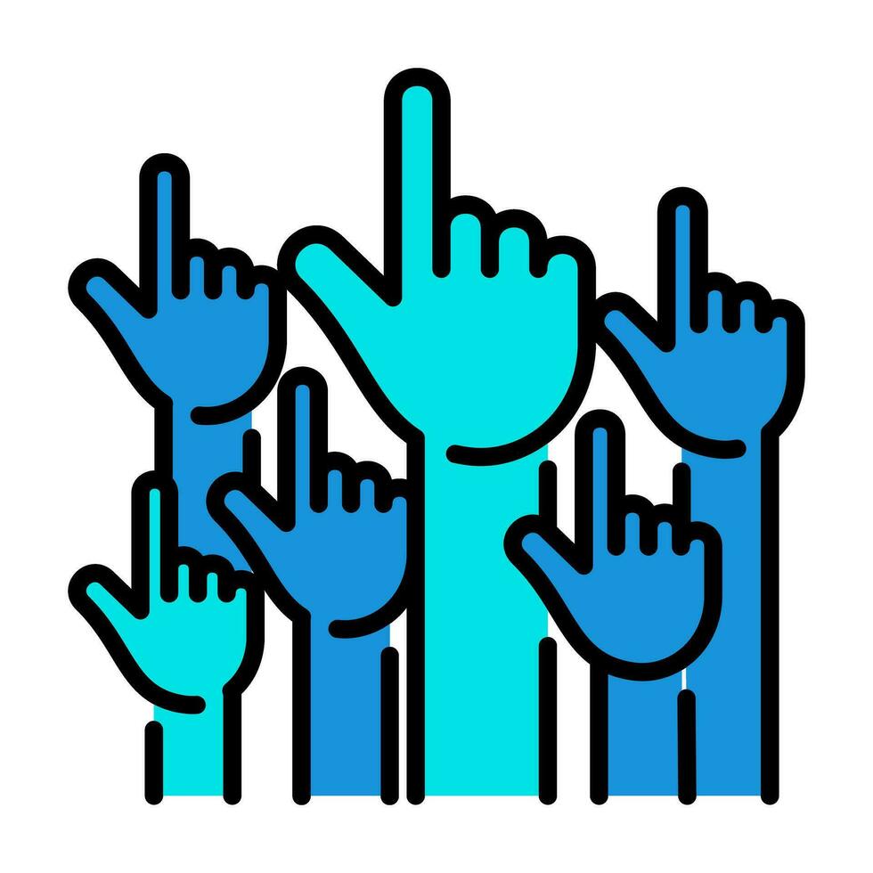 verhogen handen omhoog stemmen schets blauw icoon knop logo gemeenschap ondersteuning ontwerp vector