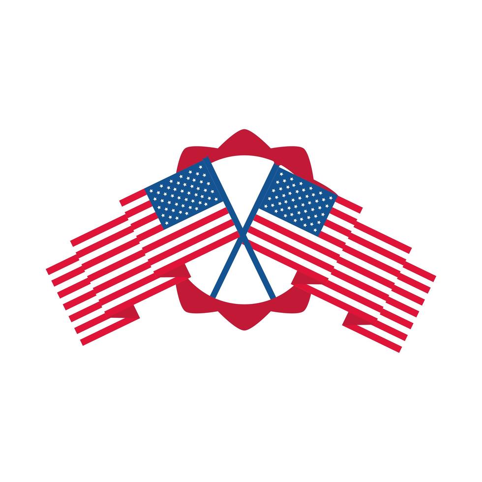 4 juli onafhankelijkheidsdag gekruiste Amerikaanse vlaggen banner platte stijlicoon vector