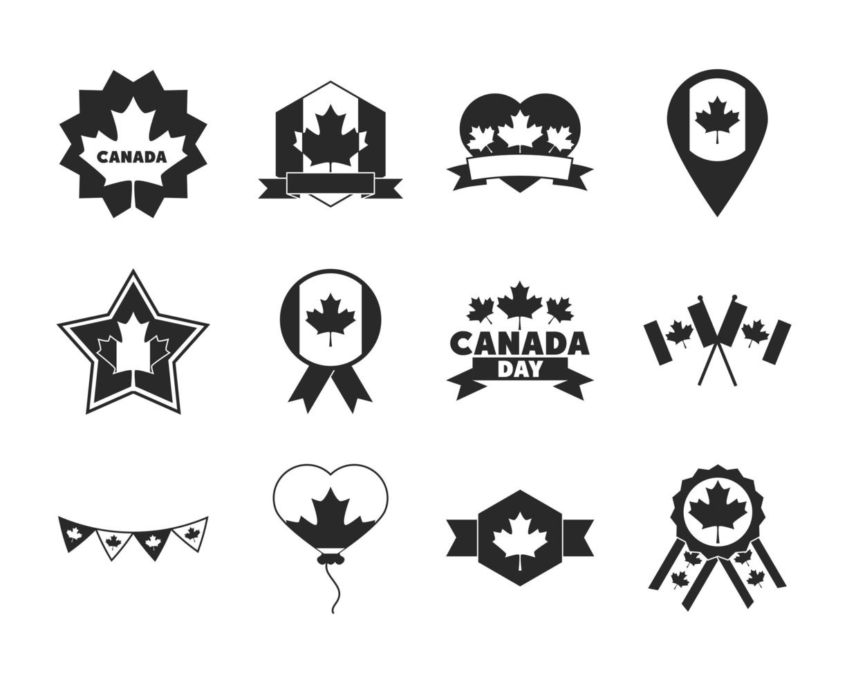 canada day onafhankelijkheid vrijheid nationale patriottisme viering pictogrammen instellen silhouet stijlicoon vector