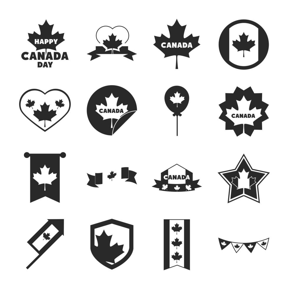 canada day onafhankelijkheid vrijheid nationale patriottisme viering pictogrammen instellen silhouet stijlicoon vector