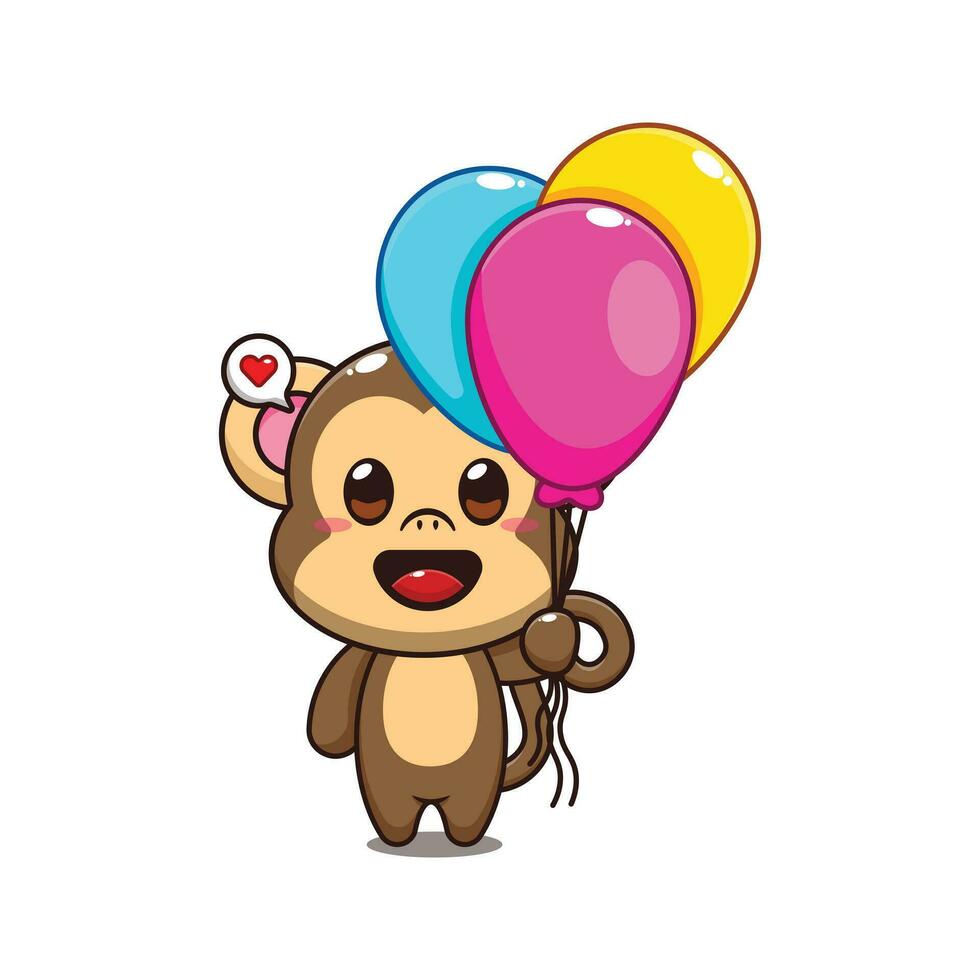 schattig aap met ballon tekenfilm vector illustratie.