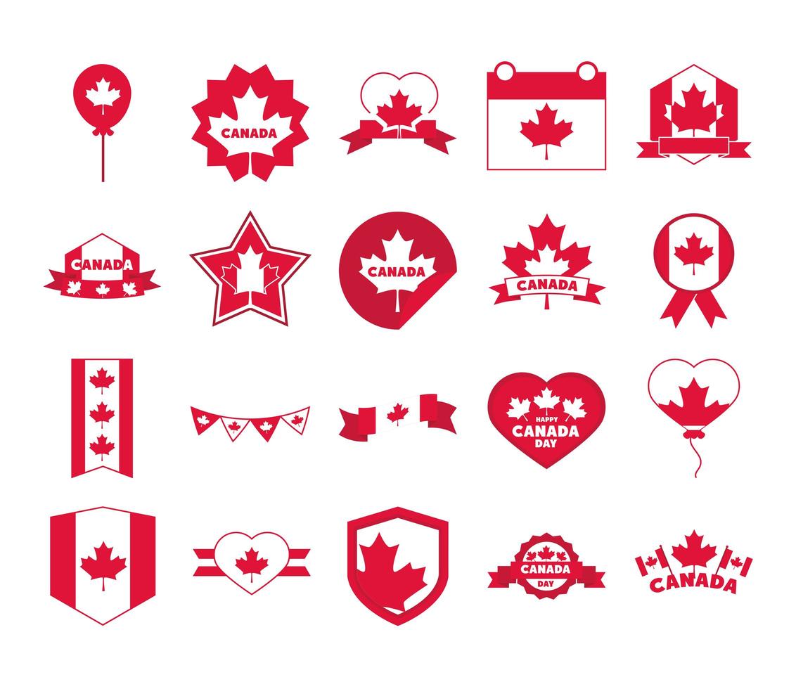 canada day onafhankelijkheid vrijheid nationale patriottisme viering pictogrammen instellen platte stijlicoon vector