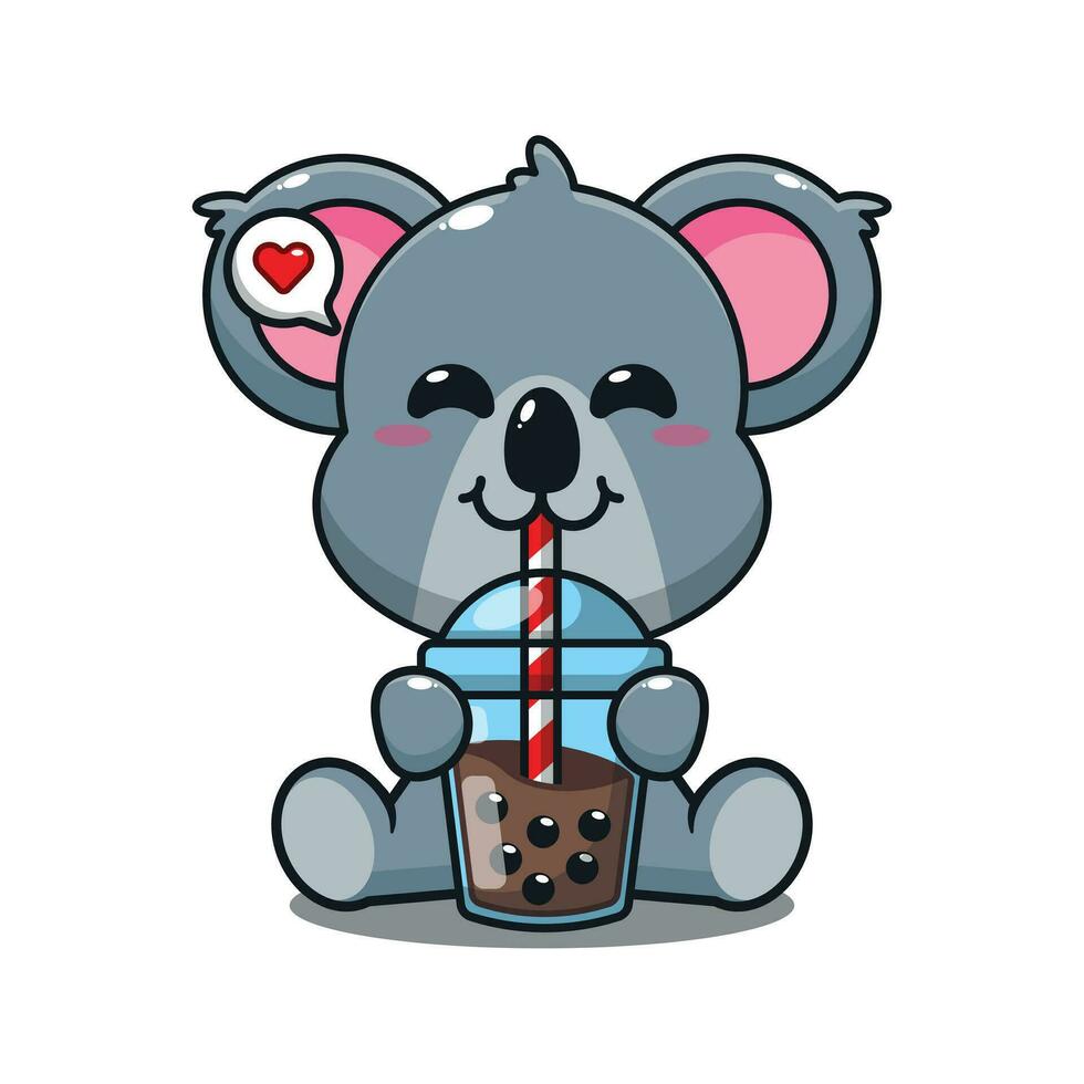 schattig koala drinken boba melk thee tekenfilm vector illustratie.