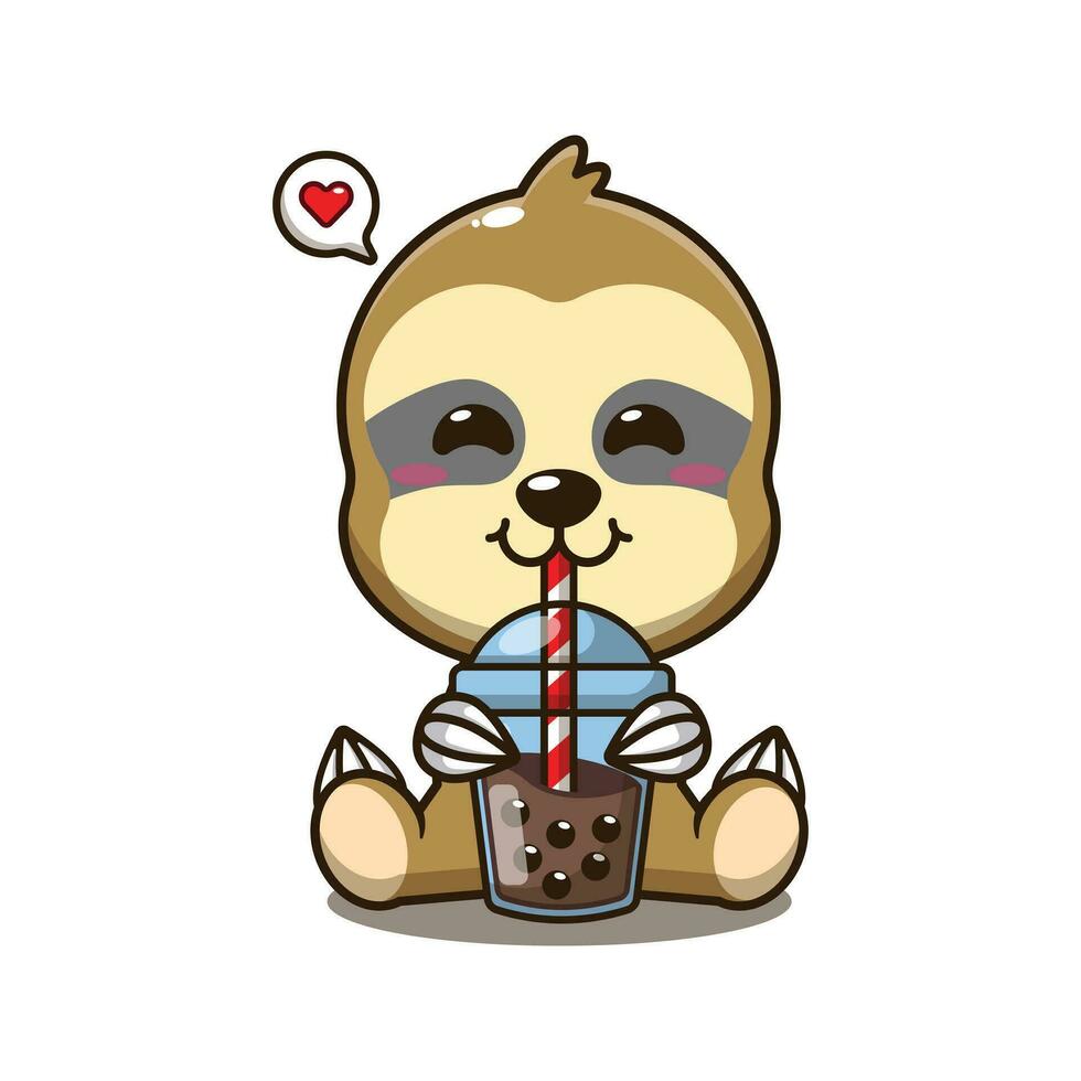 schattig luiaard drinken boba melk thee tekenfilm vector illustratie.