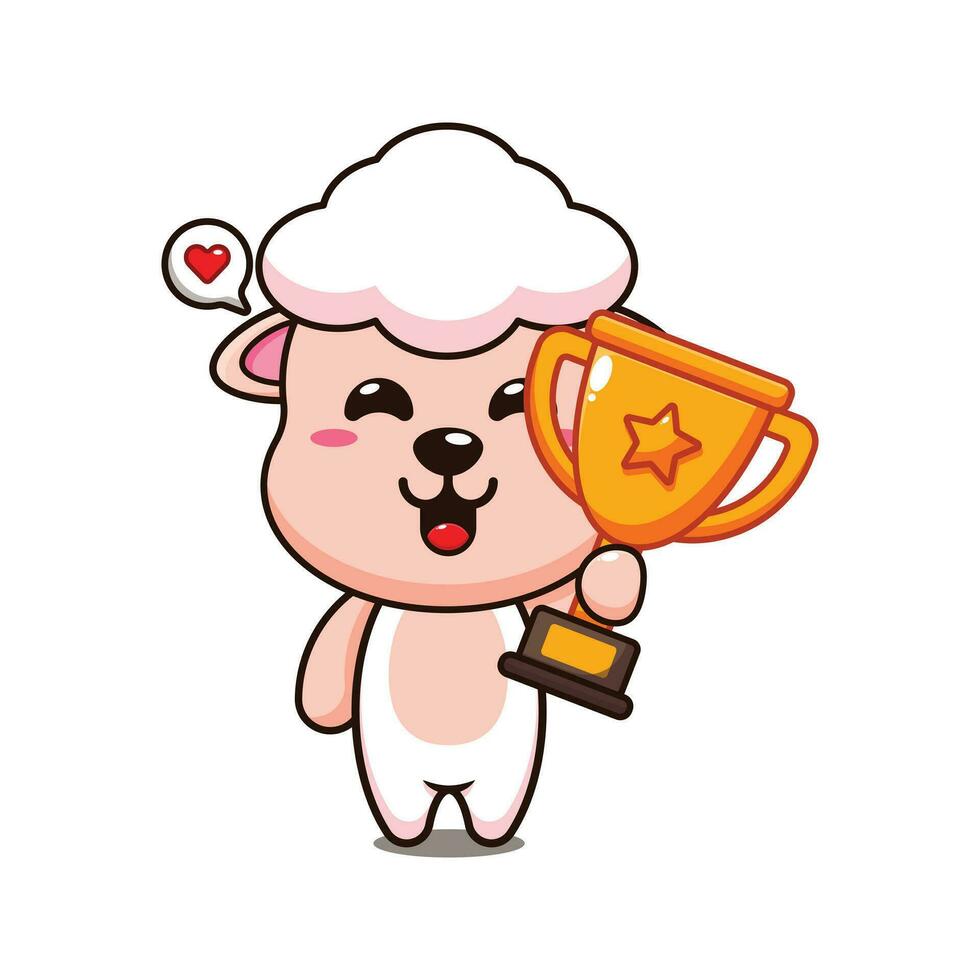 schattig schapen Holding goud trofee kop tekenfilm vector illustratie.