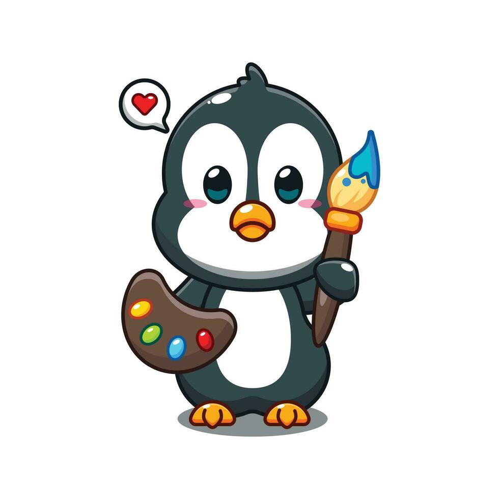 schattig pinguïn schilder tekenfilm vector illustratie.