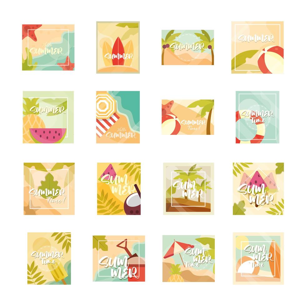 hallo zomer banner seizoen vakanties reizen typografie iconen set vector