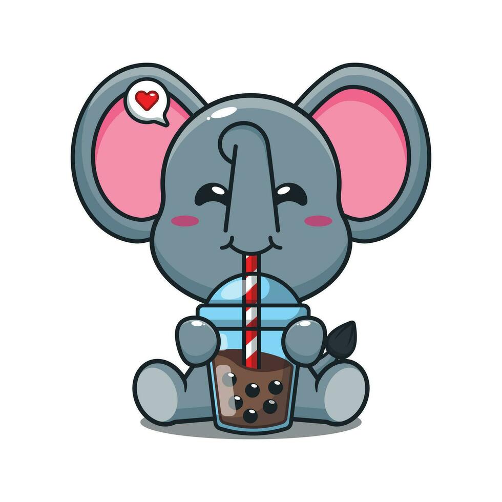 schattig olifant drinken boba melk thee tekenfilm vector illustratie.