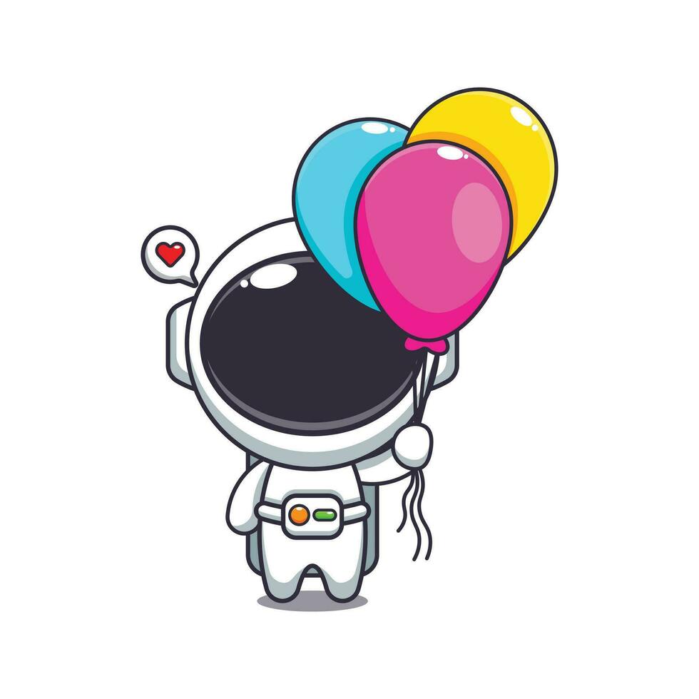 schattig astronaut met ballon tekenfilm vector illustratie.