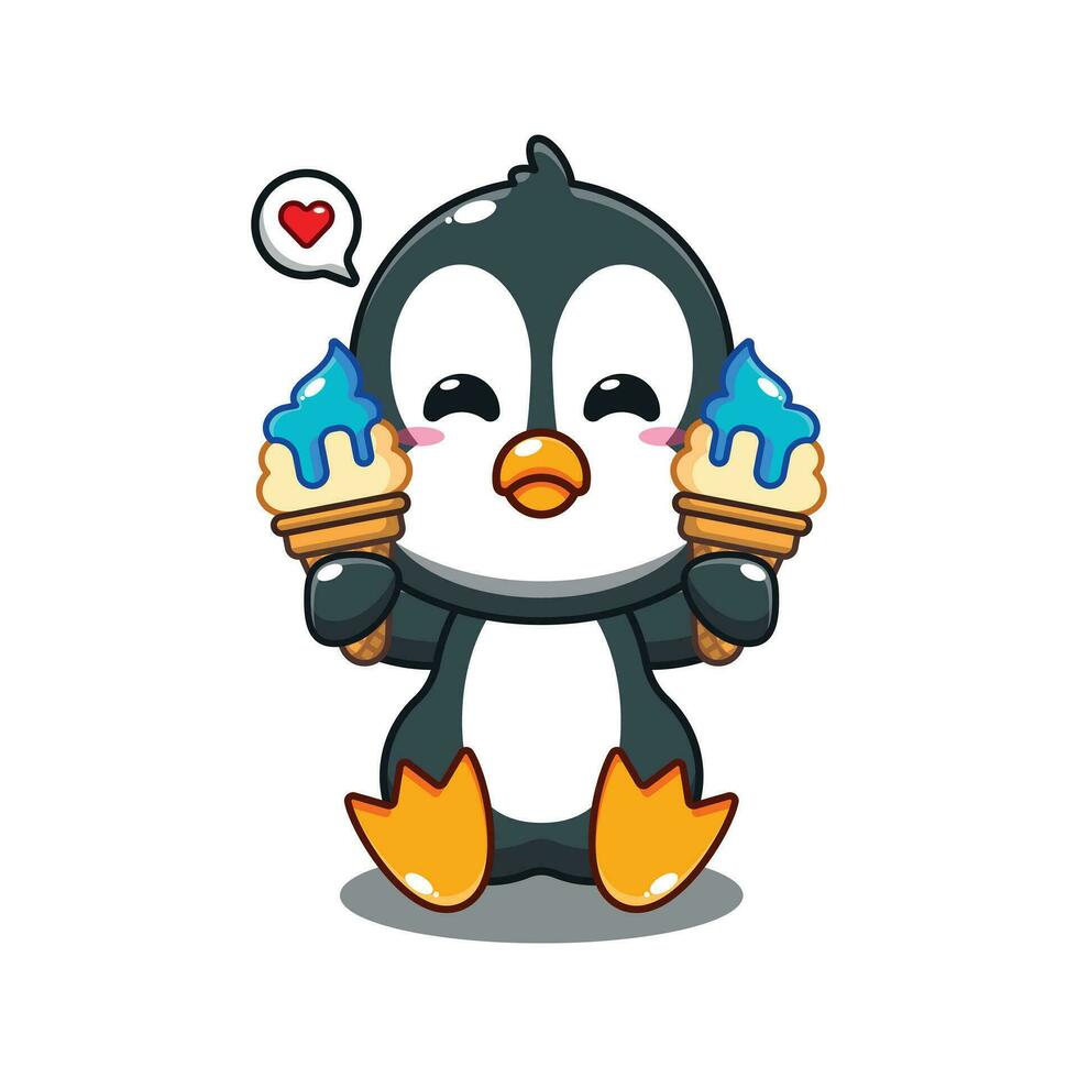 schattig pinguïn met ijs room tekenfilm vector illustratie.