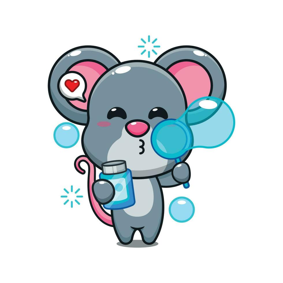 schattig muis blazen bubbels tekenfilm vector illustratie.