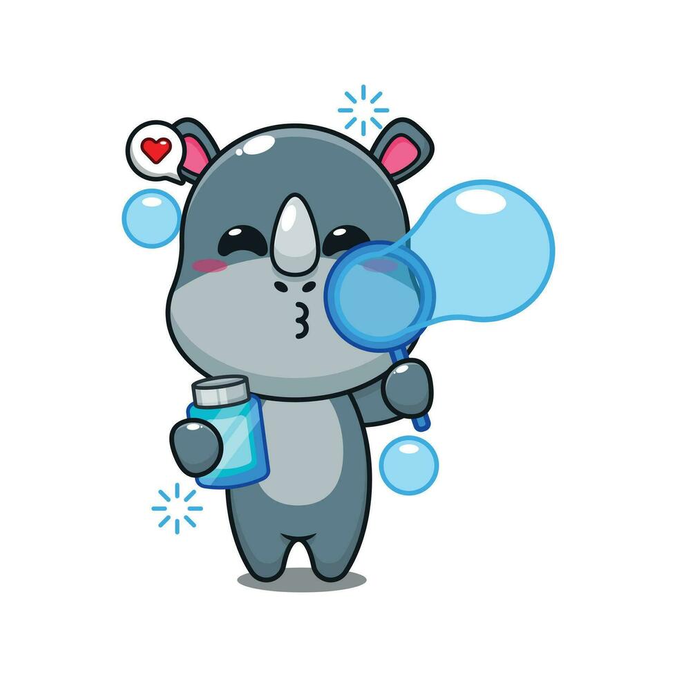 schattig neushoorn blazen bubbels tekenfilm vector illustratie.