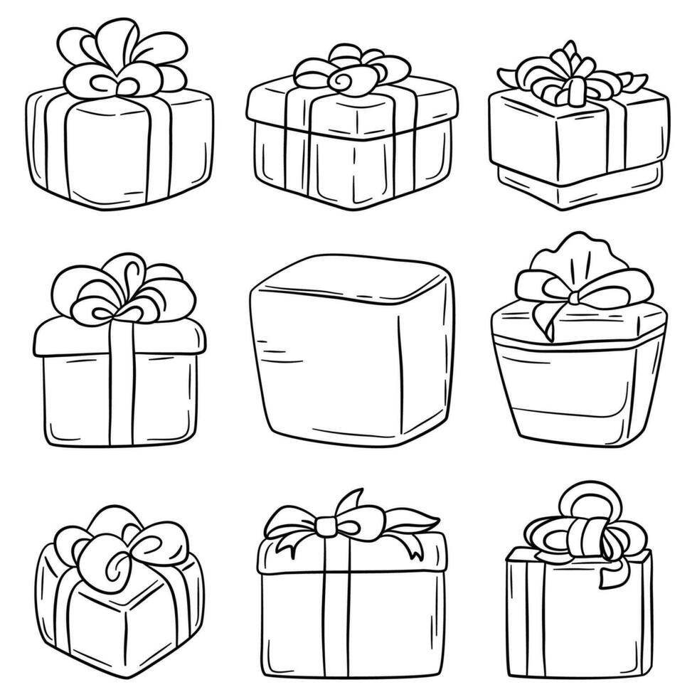 geschenk dozen tekening set. vector illustratie geïsoleerd Aan wit achtergrond.