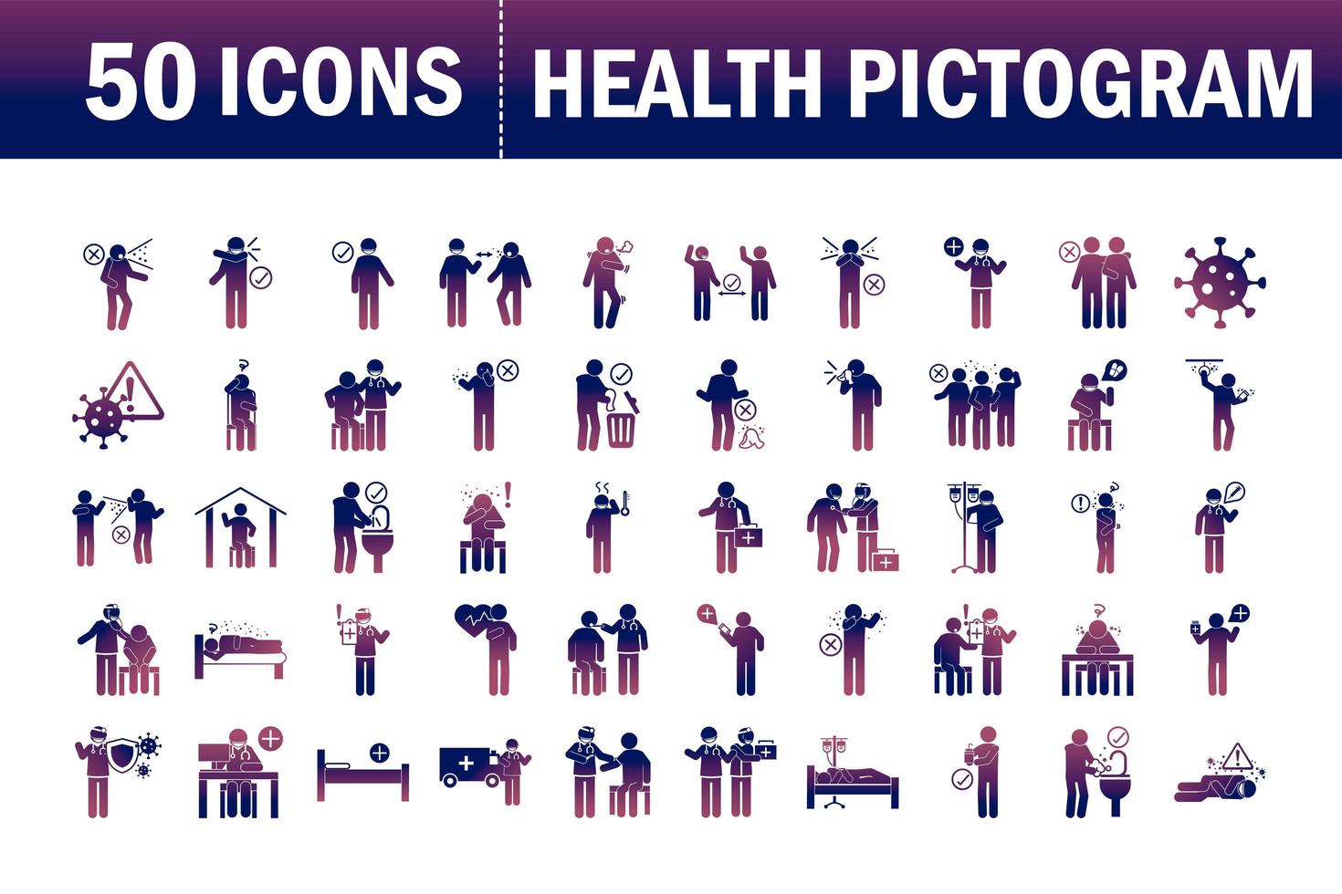 coronavirus covid 19 gezondheid pictogram preventie symptomen medische pictogrammen instellen gradiënt stijlicoon vector