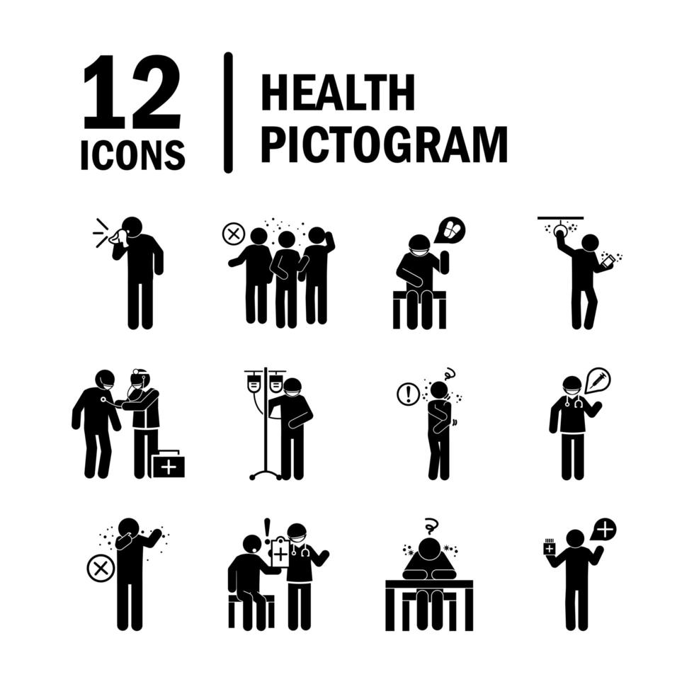 coronavirus covid 19 gezondheid pictogram preventie symptomen medische pictogrammen instellen silhouet stijlicoon vector