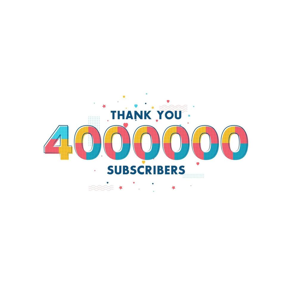 bedankt 4000000 abonnees viering wenskaart voor 4 miljoen sociale abonnees vector