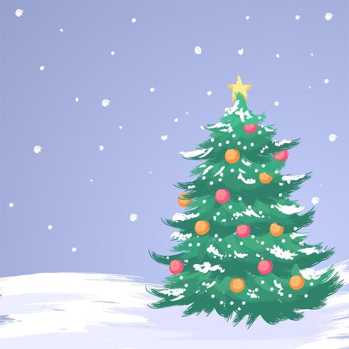 Mid Century Christmas Tree besneeuwde penseelstijlen vector