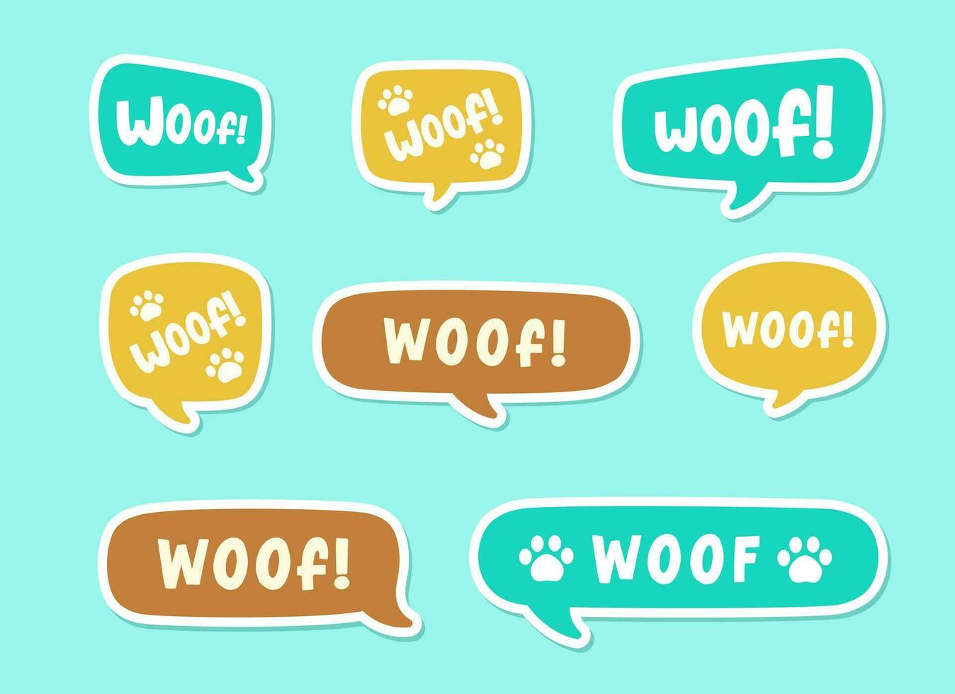 inslag tekst in een toespraak bubbel ballon set, digitaal sticker ontwerp. schattig tekenfilm comics hond schors geluid effect en belettering. getextureerde vector illustratie.