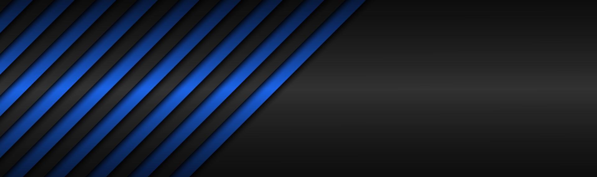 donkerblauwe abstracte metalen vectorkop met schuine lijnen blauw gestreept patroon parallelle lijnen en stroken vector abstracte breedbeeldachtergrond met lege ruimte voor uw logo