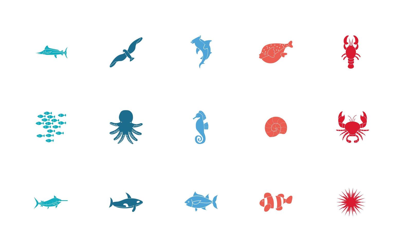 bundel van set pictogrammen voor zeedieren vector