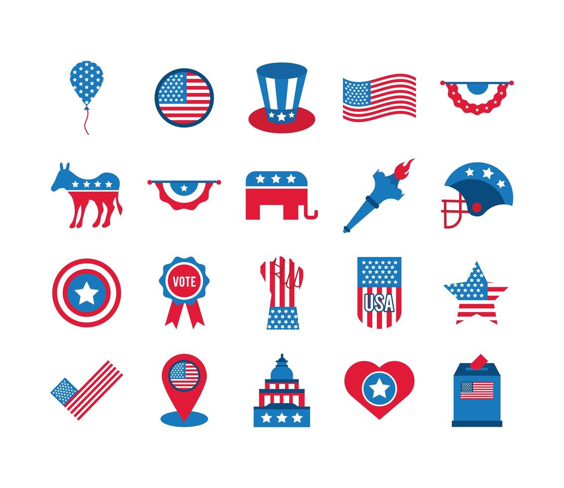 bundel van twintig usa verkiezingen set collectie iconen vector