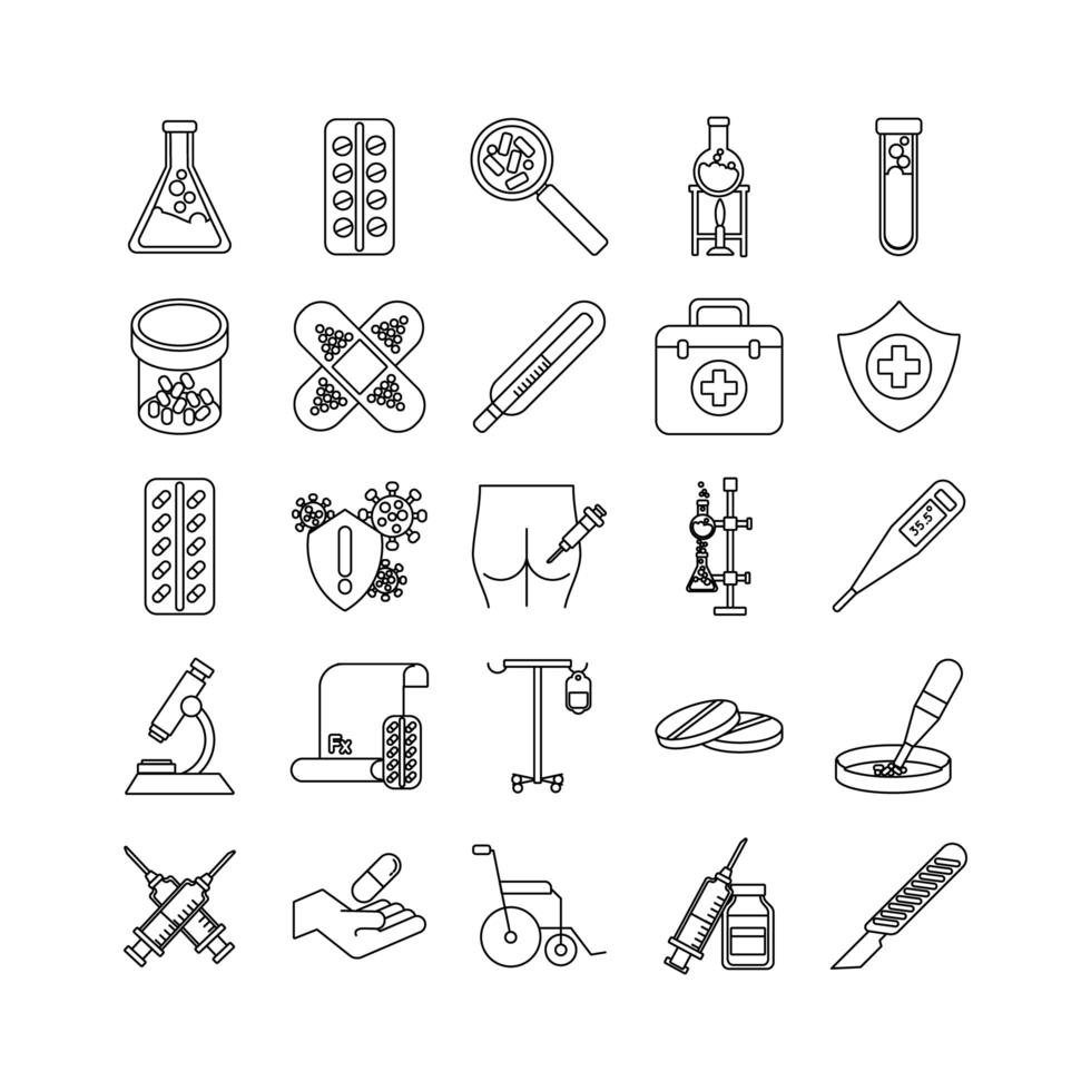 bundel van vijfentwintig medische set collectie iconen vector